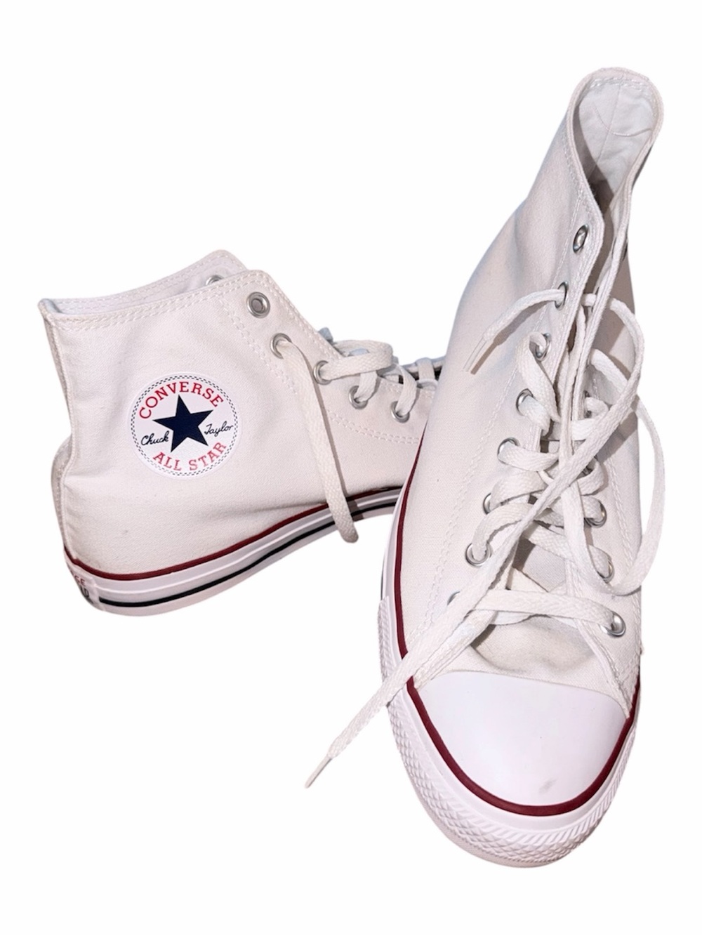 Converse High Top Sneakers in White with Red Trim
